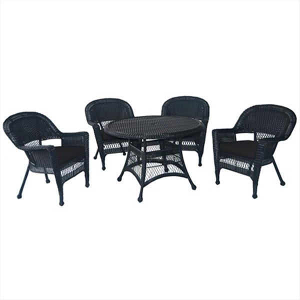 Propation 5 Piece Black Wicker Dining Set - Black Cushions PR335431